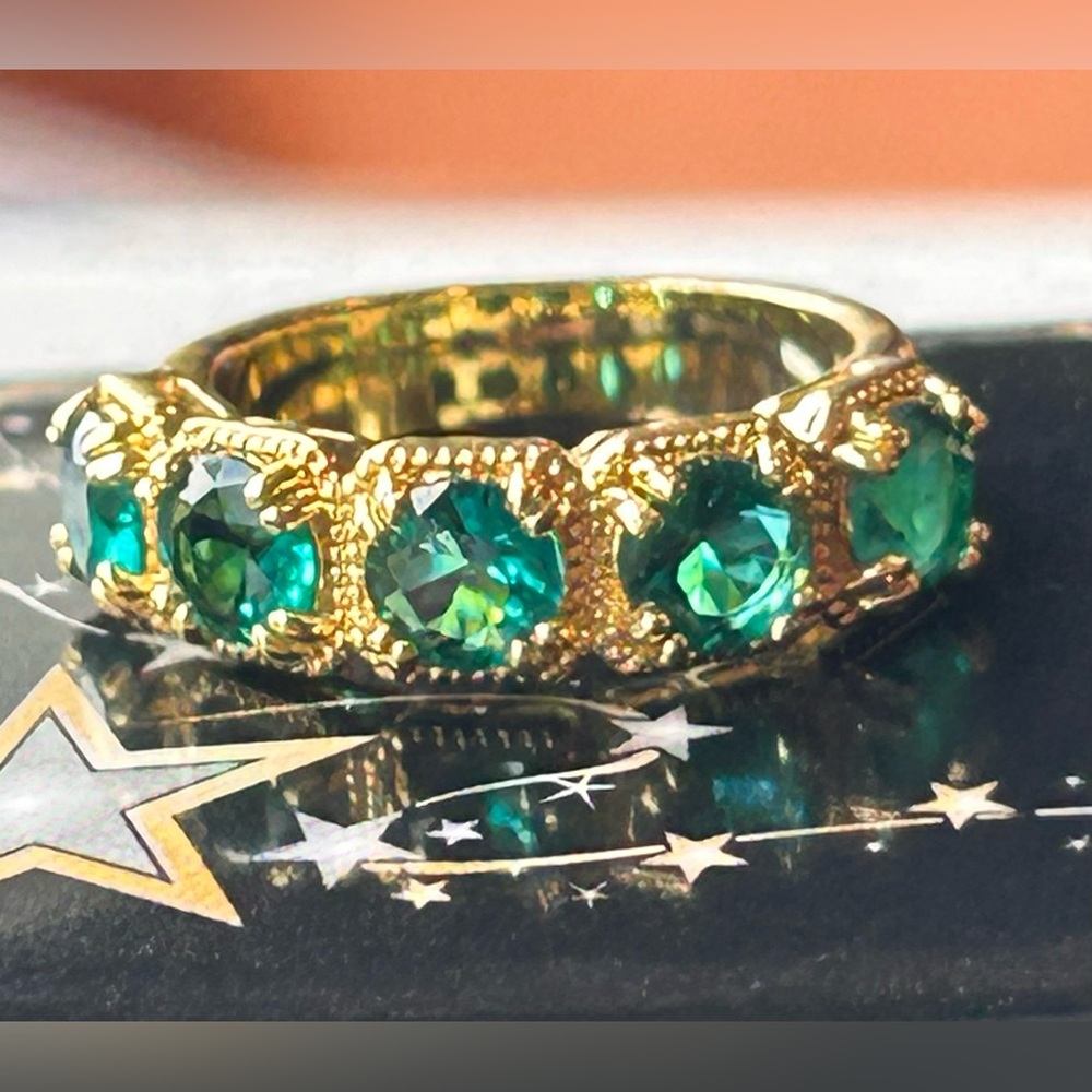 Elegant Gold plated  Green Gemstone Ring